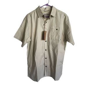New Duck Camp Mens Tan Cotton Solid Short Sleeve Button Down Shirts Size Large